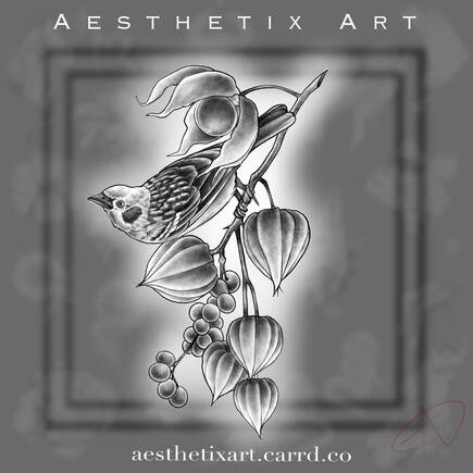 Bird Perched on Flower Branch